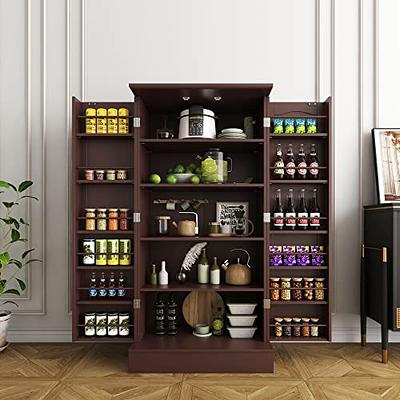 HOMCOM 64 4 Door Kitchen Pantry Freestanding Storage Cabinet with 3 Adjustable Shelves for Kitchen Dining or Living Room Brown