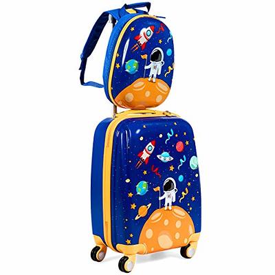 GYMAX Kids Carry On Luggage Set, 12 & 16 2PCS Rolling Suitcase