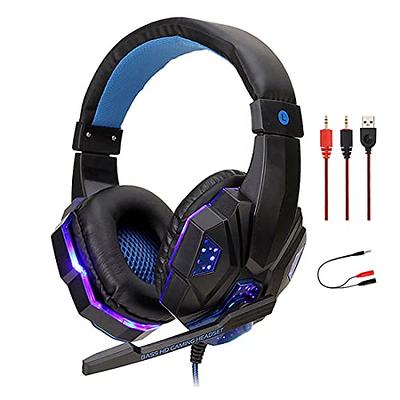 Pacrate Gaming Headset with Microphone for PC Switch PS4 PS5 Headset Xbox  One Headset Noise Cancelling Over Ear Headphones with Mic & LED Lights Deep