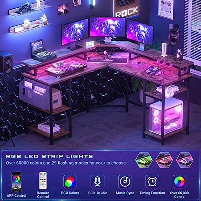 SEDETA Gaming Desk, 55 Computer Desk with Hutch and Shelves, Gaming Desk  with LED Lights, Pegboard & Monitor Shelf, Large PC Gamer Desk Workstation
