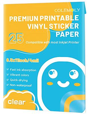 JOYEZA Premium Printable Vinyl Sticker Paper for Inkjet Printer - 25 Sheets Glossy White Waterproof, Dries Quickly Vivid Colors, Holds Ink Well 