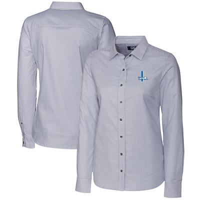 Men's Antigua Black/White Detroit Lions Crew Woven Button-Down Shirt