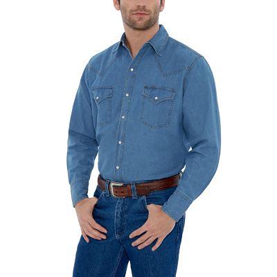 Men's Ely Cattleman Long Sleeve Washed Denim Western Snap Shirt