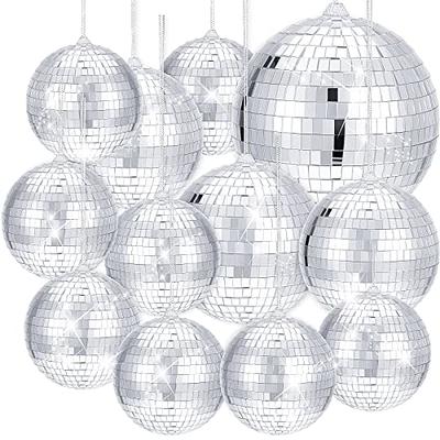 4 Pack Large Disco Ball Silver Hanging Disco Balls Reflective Mirror Ball  Ornament for Party Holiday Wedding Dance and Music Festivals Decor Club