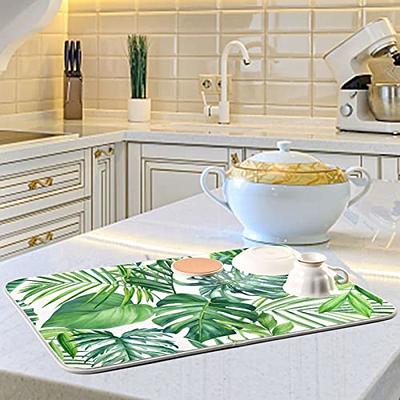 Printed Dish Drying Mat Kitchen Quick Drain Pad Super Absorbent