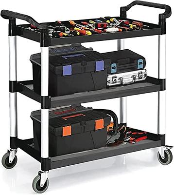 PELOEMNS Plastic Utility Carts with Wheels, Heavy Duty 510lbs Capacity  Rolling Service Cart, 3-Tier Restaurant Food Cart with Hammer for Office