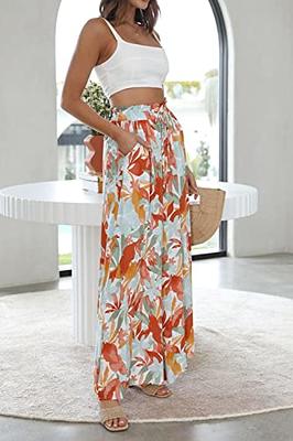 YOCUR Summer Beach Vacation Pants High Waisted Wide Leg Pants for Women  Printed Loose Flowy Palazzo Lounge Trousers Orange M - Yahoo Shopping