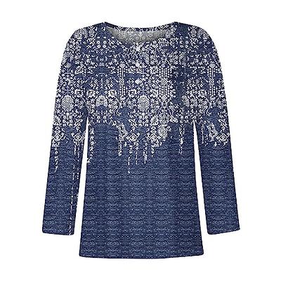 fesfesfes Long Sleeve Shirts for Women Dressy Pattern Print Crewneck Tops  Blouse Casual Loose Fit Plus Size, A-blue, Large : : Clothing,  Shoes & Accessories
