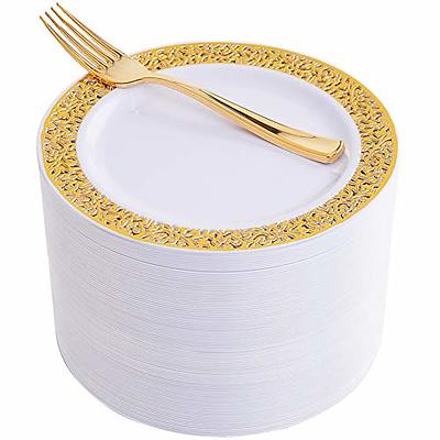 Rubtlamp 200Pcs Gold Plastic Dessert Plates,Gold Small Plates Disposable,White  Appetizer Plates with Gold Disposable Forks, Dessert Party Plates Cake  Plates Include 7.5 Salad Plates, 7.6 Gold Forks - Yahoo Shopping