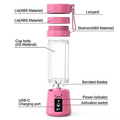 Portable Blender Cup,Electric USB Juicer Blender,Mini Blender Portable  Blender For Shakes and Smoothies, juice,380ml, Six Blades Great for  Mixing,pink