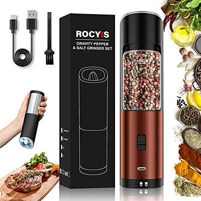 Rocyis USB Rechargeable Electric Salt and Pepper Grinder-Gravity Automatic  Spice Mill w/LED Light, Adjustable Coarseness, One Hand Operated Smart  Kitchen Gadgets, Gold - Yahoo Shopping