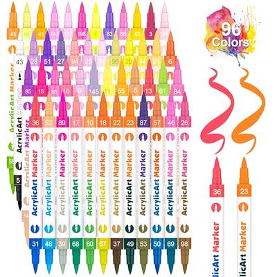LIGHTWISH 48 Colors Acrylic Paint Markers,Upgraded Dual Tip and Dual Colors  Acrylic Paint Pens,Waterproof,Never Fade Paint Markers for rock