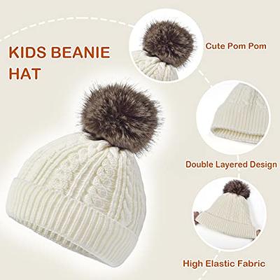 Winter Fleece Lining Pompom Beanie and Scarf Set for Teen Girls