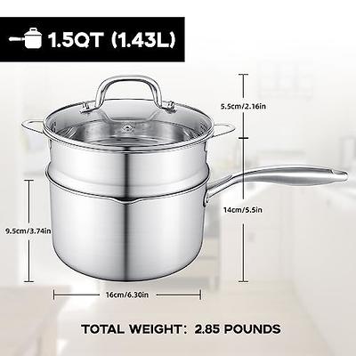  Leetaltree 3-Ply Stainless Steel Cookware Set - 1.5 Quart  Saucepan with Steamer Basket & 7 Fry Pan, Multipurpose Sauce Pot with  Two-Size Drainage Holes Lid, Induction Oven Safe, Pots and Pans