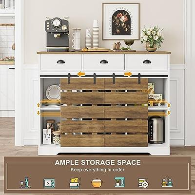 Farmhouse Coffee Bar Cabinet with Storage, 58''Buffet Sideboard