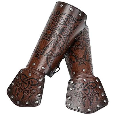  HiiFeuer Medieval Vintage Faux Leather Bracers, Retro Buckle  Fastening Mercenary Arm Guards, Costume Knight Gauntlets (Black A) :  Clothing, Shoes & Jewelry