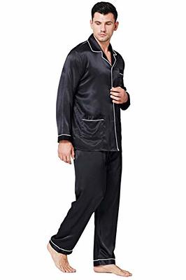 WDIRARA Men's Satin Sleepwear Plaid Button Long Sleeve Shirt and Pants Pajama Set