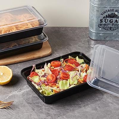 Asporto Microwavable To-Go Container - BPA Free PP Rectangular Take Out Food Container with Clear Plastic Lid - Catering & Takeout - 24 oz - Black