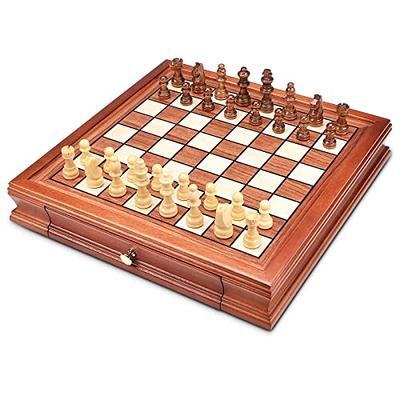 AMEROUS Magnetic Wooden Chess and Checkers Game Set, 15 Inches (2 in 1)  Chess Board Games, 2 Extra Queens - Gift Package - Game Pieces Storage  Slots