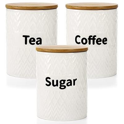 Kitchen Canisters with Bamboo Lids, Airtight Ceramic Canister Set, Coffee,  Sugar