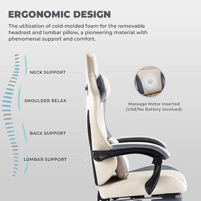 Gaming Chair Fabric with Pocket Spring Cushion, Massage Game Chair Cloth  with Headrest, Ergonomic Computer Chair with Footrest 290LBS, Black and  Grey 