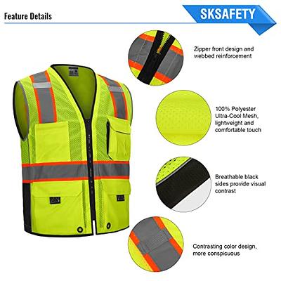 SKSAFETY 10 Pockets Professional level Safety Vest, Class 2 High Visibility  Security Vest with Zipper, Hi Vis Vest with Reflective Strips, ANSI/ISEA  Standard, Construction Work Vest（Lime, L） - Yahoo Shopping