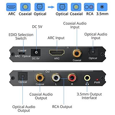 HDMI ARC Audio Extractor 192KHz, HDMI ARC Adapter with 3.5mm Audio and L/R  Stereo Audio for HDTV Soundbar Speaker Amplifier