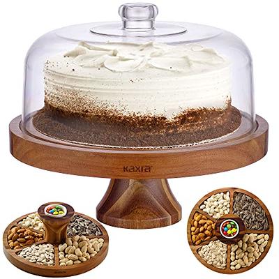 Homesphere Cake Stand with Acrylic Dome Lid 2-in-1 Multifunctional Round Shatterproof Dessert Table Display Set with Acacia Wood Serving Platter