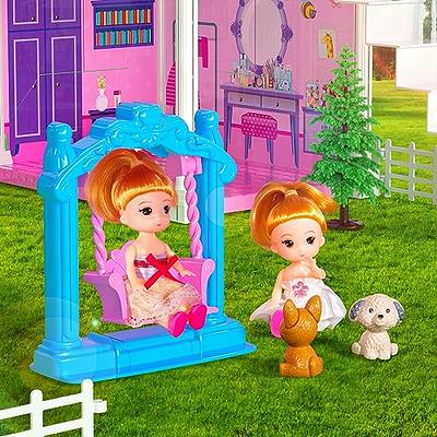 Doll House, Dream Doll House Furniture Pink Girl Toys, 4 Stories 10 Rooms  Dollhouse with 2 Princesses Slide Accessories, Toddler Playhouse Gift for