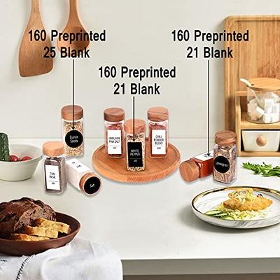 24 Spice Jars with 547 Labels - Glass Spice Jars with Shaker Lids - 4 Oz  Square Spice Containers with Acacia Wood Lids, Chalk Pen, Funnel- Churboro