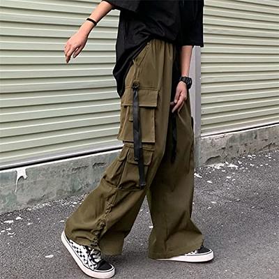 Army Green Cargo Pants for Women High Waist Pant Big Pockets Punk Joggers  Gothic Girls Casual Satin Pants Spring Autumn 2023