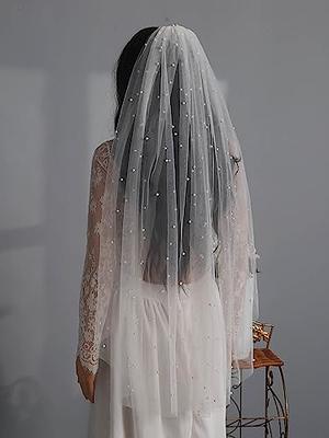 Ursumy Bride Wedding Lace Veil Short Waist Veils 2 Tier Soft Tulle Veil  Bridal Veils with Comb (Ivory)