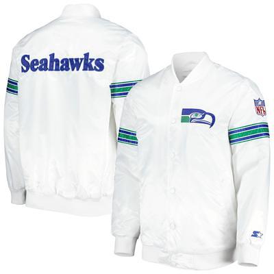 Women's Starter College Navy Seattle Seahawks Line Up Satin Full-Snap Varsity Jacket