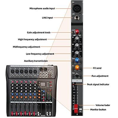 Pyle Professional Audio Mixer Sound Board Console - Desk System Interface  with 6 Channel, USB, Bluetooth, Digital MP3 Computer Input, 48V Phantom
