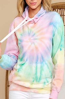 Womens Casual 2PC Set Pastel Tie-Dye Crop Top Hoodie Drawstring Leggings  Pants