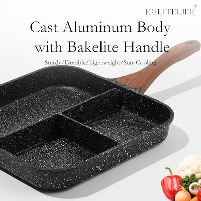 ESLITE LIFE Frying Pan Set 3 Pcs Set: 8+9.5+11+Lid, Black