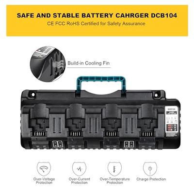 YEX-BUR 4 Ports Battery Charger DCB104 Compatible with Dewalt 20v Li-ion  Batteries 12A 320W Rapid Fast Charger Station for Dewalt Charger with 2 USB