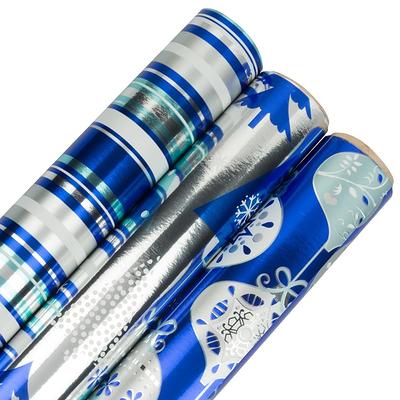 JAM PAPER Royal Blue Glossy Gift Wrapping Paper Roll - 2 packs of 25 Sq. Ft.