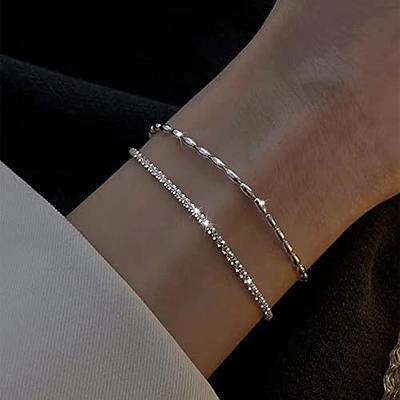  Silver Chain Bracelets Set For Women Girls Dainty