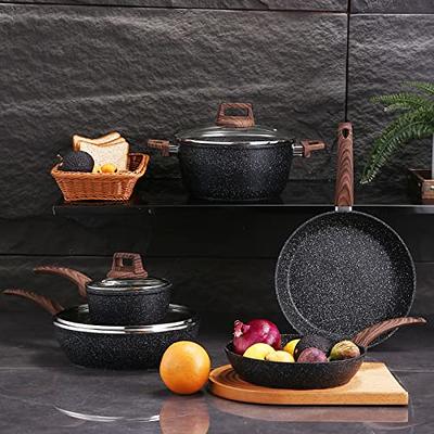 Eslite Life Frying Pan Set Nonstick Skillet Set Induction Compatible with Granite Coating 3 Piece, 8 inch, 9.5 inch and 11 inch, Size: Medium, Black