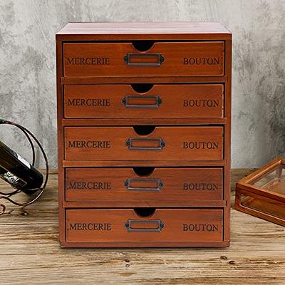 GNJINX 5 Drawer Storage, Vintage Wooden 5 Drawer Desk Organizer