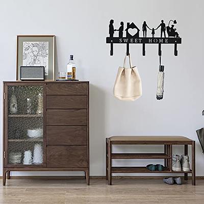 Coat Rack Wall Mount, Entryway Key Holder Black Wall Metal Hooks