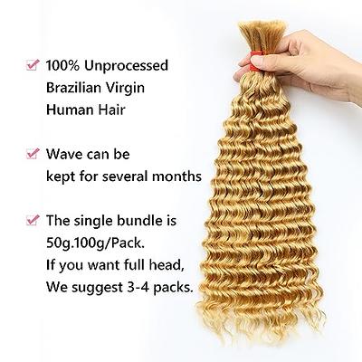  Deep Wave Bulk Human Hair For Braiding No Weft (1 Pack-2  Bundles-100g) Unprocessed Brazilian Virgin Human Hair Bulk for Micro Braids  Wet and Wavy Deep Bulk Human Hair Braids (14