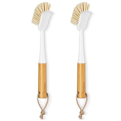Amazer 2-Pack Dish Brush, Scrub Brush Cleaner with Bamboo Long Handle,  Cleaning Kitchen Brushes for Dishes, Good Grip Kitchen Dish Washing Brushes  for