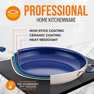 NutriChef 14 Extra Large Fry Pan - Skillet Nonstick Frying Pan with  Silicone Handle, Ceramic Coating, Blue Silicone Handle, Stain-Resistant And  Easy