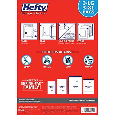 Hefty Shrink-Pak - 3 Extra Large Vacuum Storage Bags for Storage for  Clothes, Pillows, Towels, or Blankets - Space Saver Vacuum Sealer Bags  Ideal