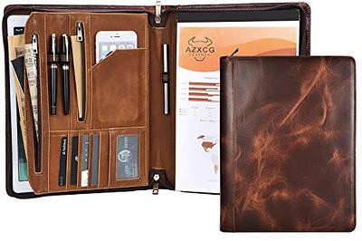 Leather Portfolio with 3 Ring Binder, Personalized Leather Binder Padfolio  Executive Folio Zippered, Engraved Leather Folder Portfolio Organizer