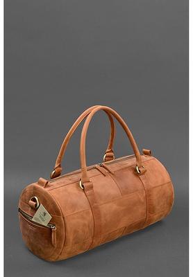 Tan Striped Leather Duffle Bag