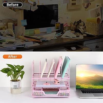 Youbetia Rose Gold Desk organizer, Desk Organizers and Desk Accessories  with File Sorters+ Drawer, Workspace Organizers Desktop Storage File  Organizer