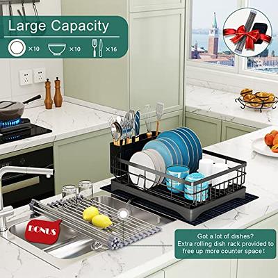 ANTOPY Dish Drying Rack Large Dish Rack, Rustproof Stainless Steel Dish  Racks for Kitchen Counter, Extra Roll-Up Drying Rack for Kitchen Sink, Dish  Drainer with Drainboard Utensil Holder Dryer Mat - Yahoo